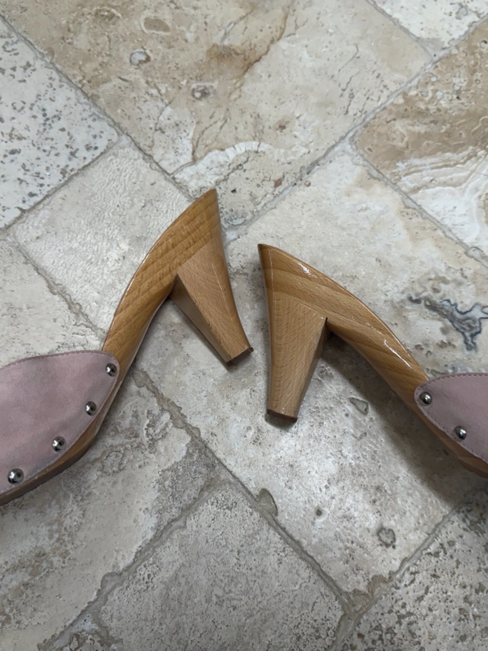 Women's Chanel Pink Suede Wood-Block Heel Mules